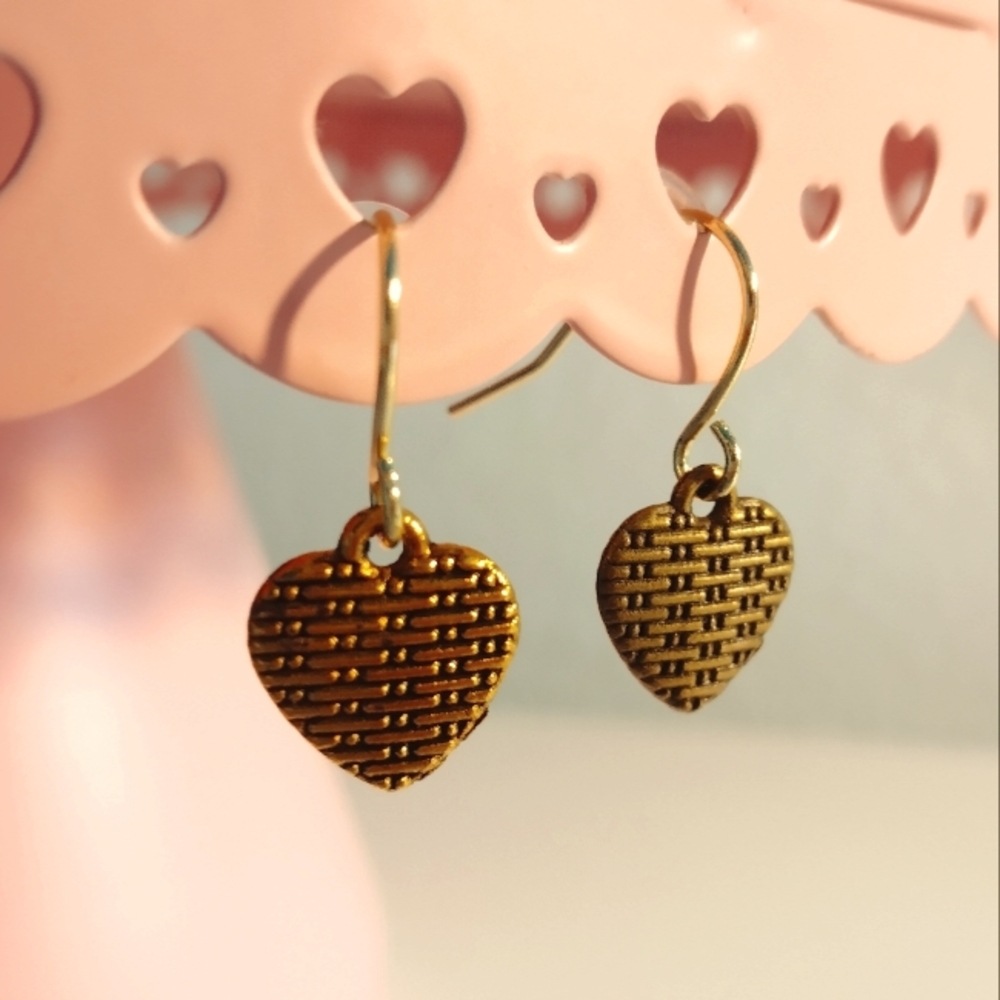Handmade Gold-Tone Woven Heart Fishhook Fashion Earrings